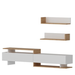 Hanah Home Ayaz Mueble de TV Blanco y Teca con Estantería de Pared